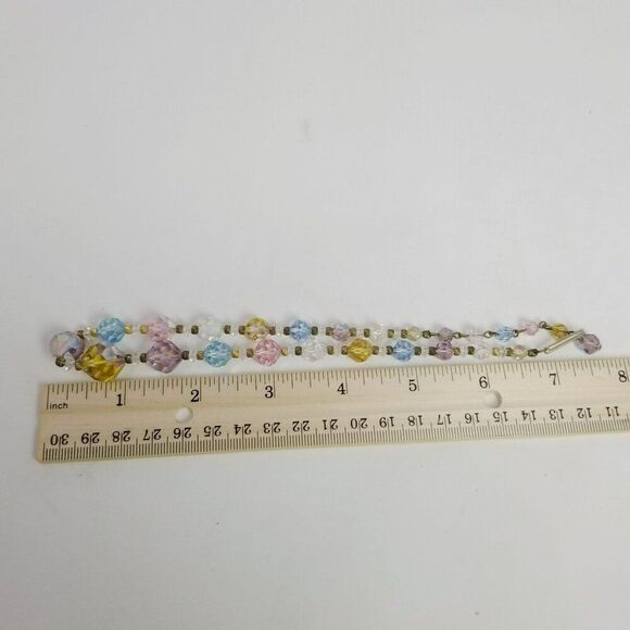 Vintage Colorful Glass Beaded Necklace, Pastel Rainbow Faceted Beads, 14 Inches - Picture 5 of 8